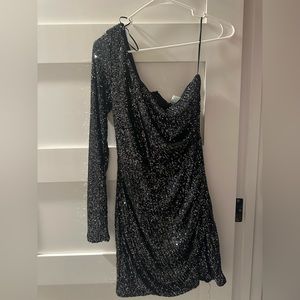 Windsor black sparkly one shoulder mini dress